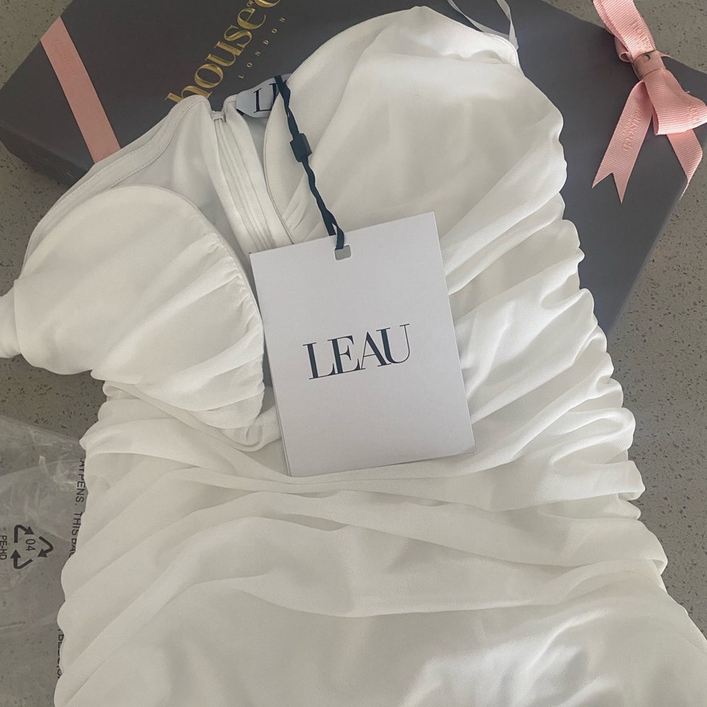 Leau London Mesh Mini Dress- White